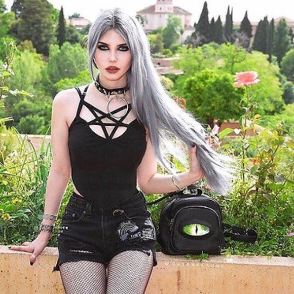 Pentagram Strappy Goth Cami Witchy Crop Tank Top - Picture 2 of 5